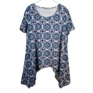 Plus Size Cato Lace Tunic Shirt Blouse Blue Floral Asymmetric Stretch Size 22/24